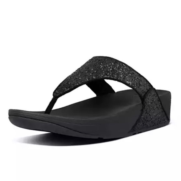 Fitflop Women's Lulu Glitter Toe-Thongs flip flop sz 7 Black Glitter - Picture 1 of 8
